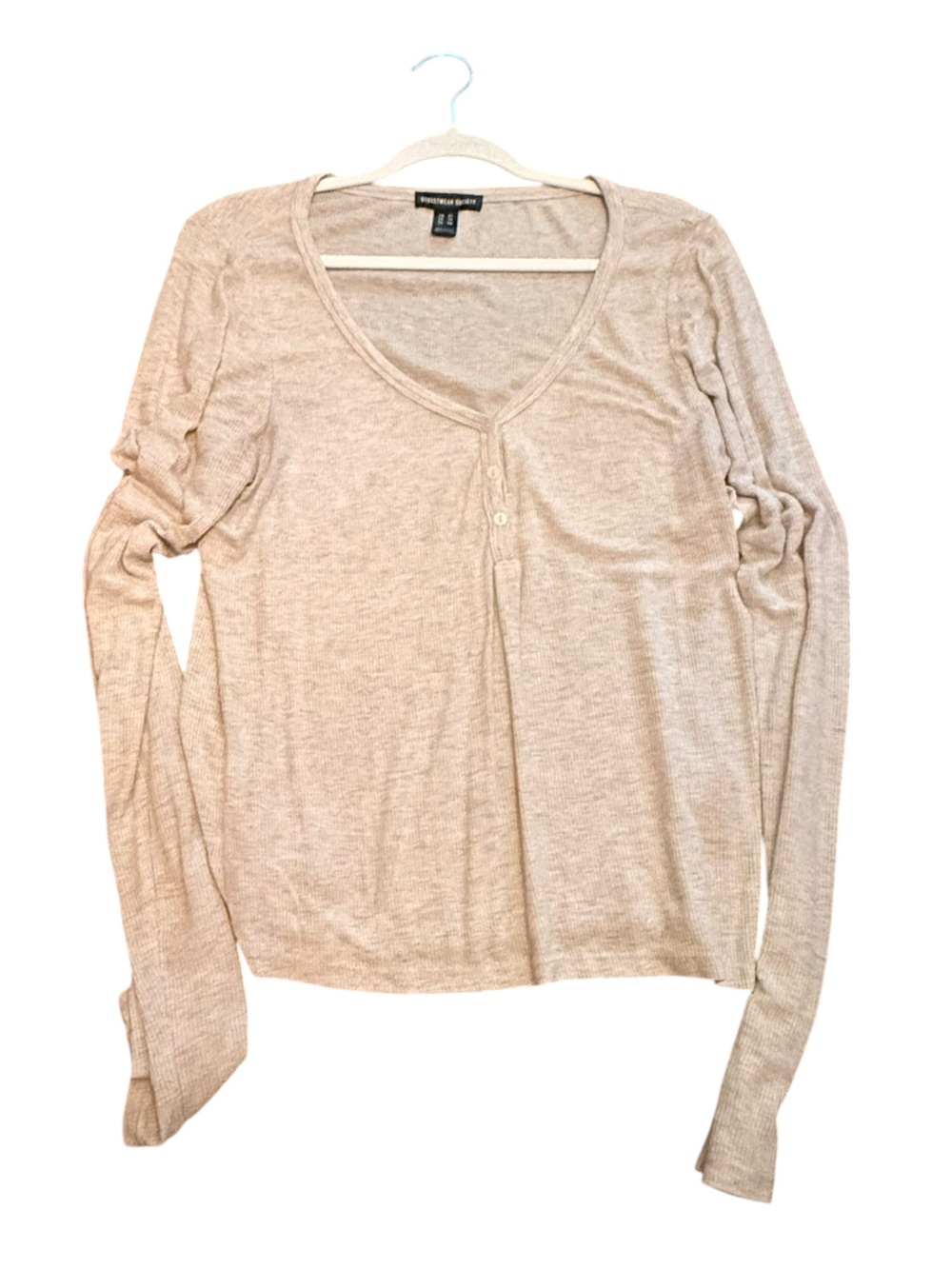 Streetwear Society Long Sleeve VNeck Top in Beige